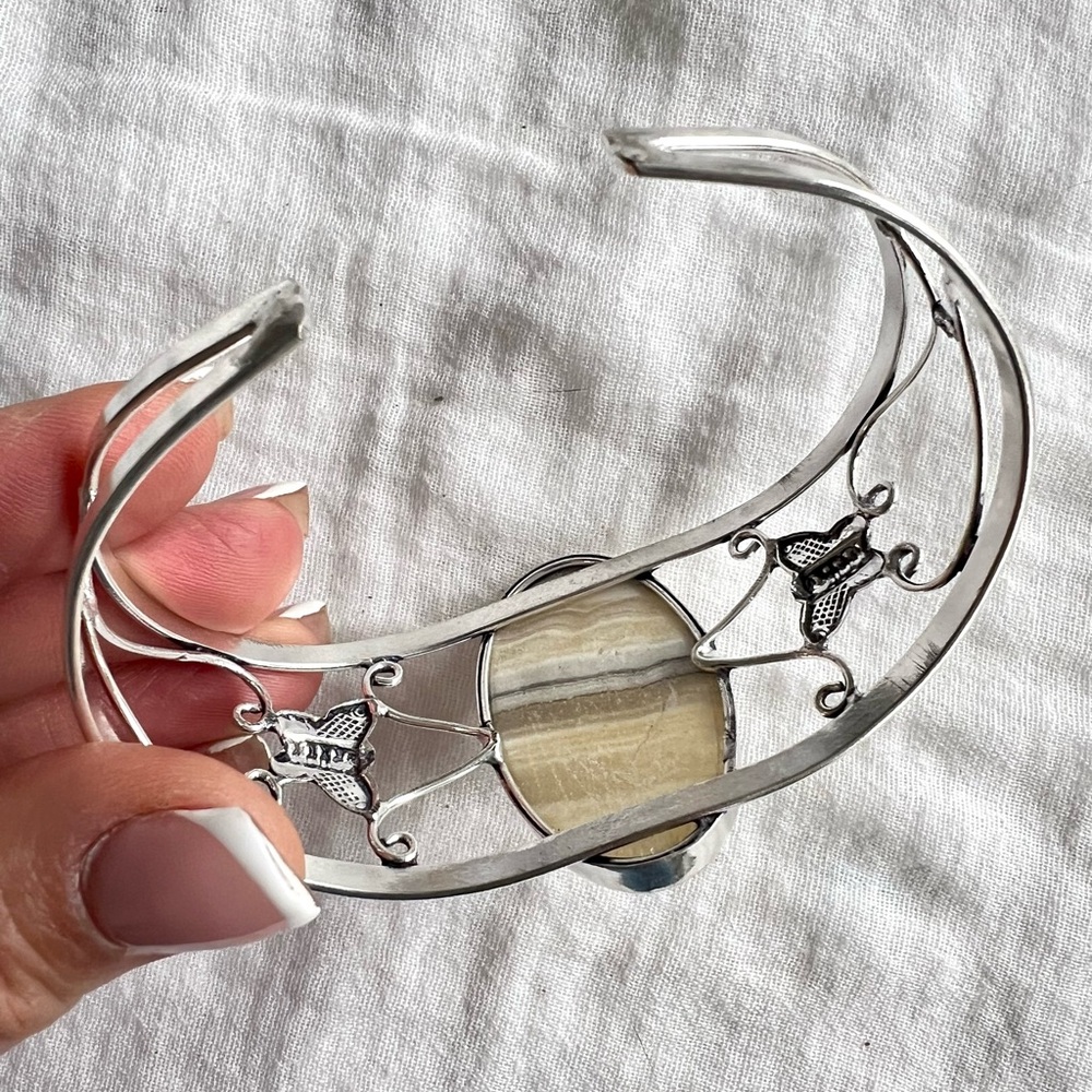 925 Blonde African Zebra Calcite Cuff Bracelet - Picture 7 of 9